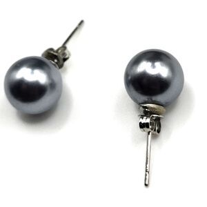 Estate Silver Imitation Pearl Post Stud Earrings 0.5in